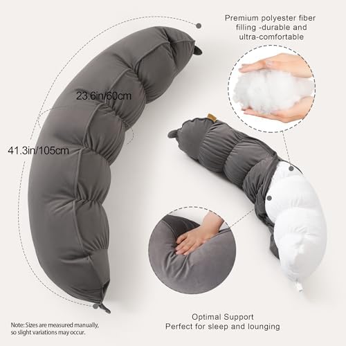 Peallow(Pat. Pend) – Long Round Body Pillow for Adults, Bolster Pillow for Sleeping, Soft and Supportive Pillow for Sleeping & Lumbar Support (Urban Grey, 29.5") - Image 3