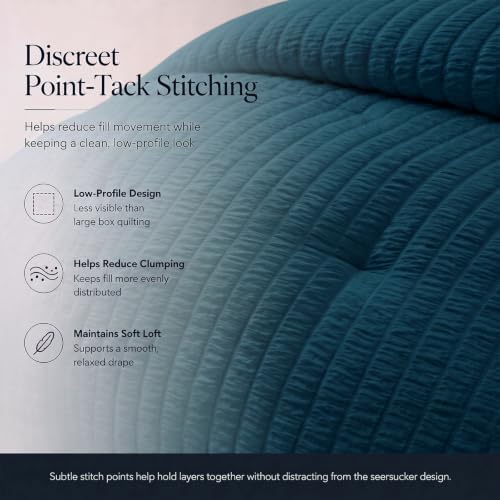 CozyLux Full Size Comforter Set 7 Pieces Lyons Blue Seersucker Bed in a Bag - Image 4