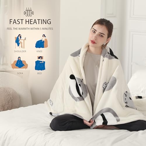 ESTINGO Electric Blanket Throw Size, 50"x60" Heated Throw Blanket for Kids, Heating Blanket with 5 Heating Levels & 4 Hours Auto Off for Couch & Bed, Ideal Gift, Beige - Image 3