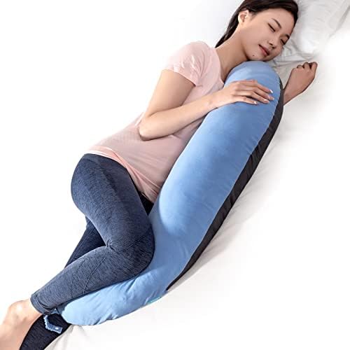 BYRIVER 43" Long C Shaped Body Pillow for Adults Men Women, Side Sleeper Pillow for Neck Shoulder Back Pain Relief, Cooling Post Sugery Pillow Pregnancy Pillow, Blue Black Washable Pillowcase (XL) - Image 5