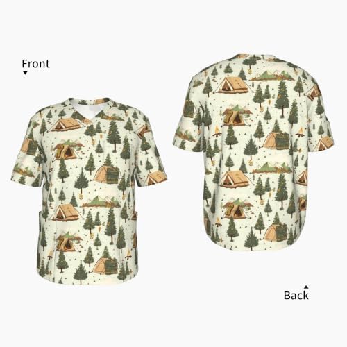 Men's Scrub Top,V-Neck Spill Wrinkle Resistant,3 Pockets-Camping (9) - Image 4