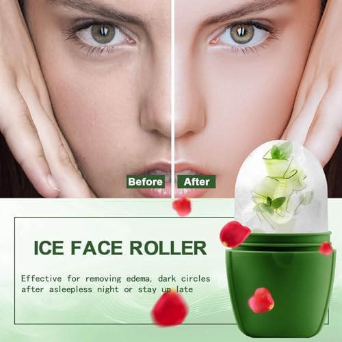 XHJRI Ice Face Roller Massager,Ice Cube Roller for Face, Eyes and Neck Naturally Conditioning and Skin Care,De-Puff Eye Bags,Reduce Migraine Pain,Reusable Massage Silicone Ice Mold (New Green) - Image 2