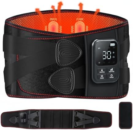 Cordless Heating Massage Belt for Lower Back Soothe Discomfort - 5000mAh Adjustable Heat Therapy Wrap with 4 Vibration Modes - Portable Heating Pad for Muscle Relaxation, Ideal Gift for Men & Women by Unknown