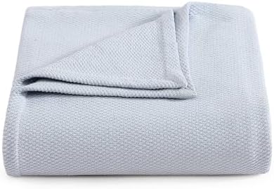 Tommy Hilfiger - Twin Cotton Blanket, Textured Pique Weave Bedding, Medium Weight Soft Blanket, Anti-Pilling & Fade Resistant, Ideal for Layering, Oeko-TEX Certified (Blue) by Unknown