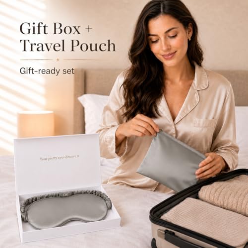 Silk Sleep Mask Light Blocking Luxury 100% Mulberry 19mm Silk Eye Mask Eye Cover Blindfold Ultra Soft Light & Comfy Anti Aging Skin Care with Travel Bag Gift Package - Image 5