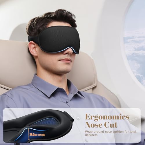 Sleep Mask for Men Women - 100% Blackout Eye Masks for Sleep, Zero Pressure 3D Sleeping Mask, Adjustable Light Blocking Eye Cover Blindfold for Travel, Nap, Night Work, Office - Black - Image 4
