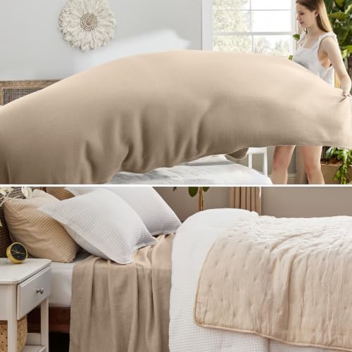 Bedsure 100% Cotton Blanket, Herringbone Weave, Queen Size, Khaki - Image 4