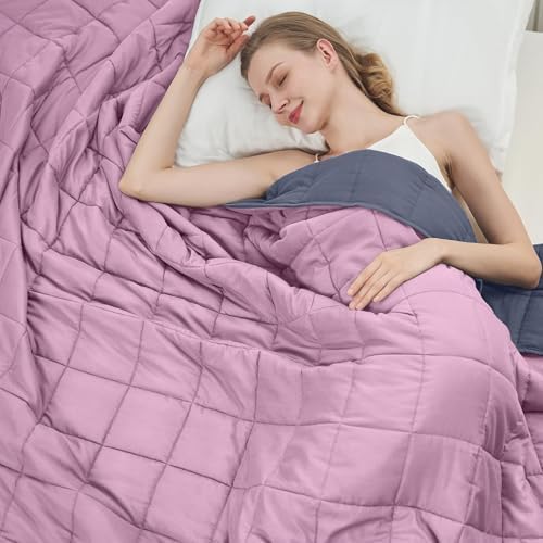 Weighted Blanket for Adults 15lbs, 48"x72", Twin Full Size Cooling Heavy Throw Blanket for 140-160lbs, Microfiber Soft Big Blankets Weighted Comforter, Pink Grey by BETU