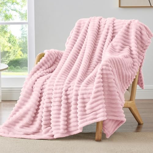 BEDELITE Ribbed Twin Blanket for Couch & Bed, Cherry Blossom, 60"x80" by BEDELITE