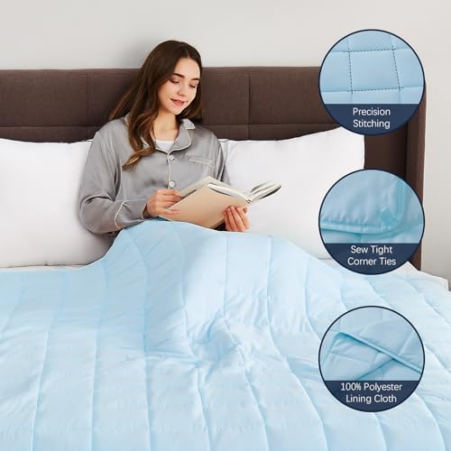 CuteKing Weighted Blanket for Adults: Weighted Blanket with Premium Glass Beads - Breathable Heavy Blanket for Comfort Sleep - Thick Blanket for Adult All Season (15lbs, 48"x72", Light Blue) - Image 6