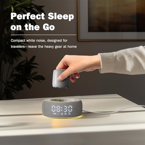 White Noise Machine with Smart Alarm Clock, 25 Soothing Sounds, Portable Sleep Sound Machine Aid for Baby, Kids, Adults, Office, Dimmable Timer, 7 Night Light Colors for Privacy Bedroom, Gray - Image 3