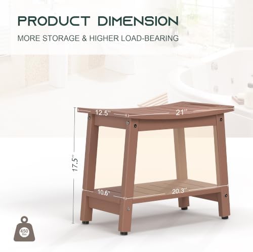 Waterproof HDPE Shower Bench for Inside Shower, Shower Stool, Brown - Image 2