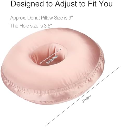 Washable Silky Satin Ear Piercing Pillow with Removable Pillowcase Smooth Cooling Donut Pillows Hole for Ear Pain Relief CNH Sleeping Pressure Sore Side Sleepers Ear Guard Protector, Coral - Image 6