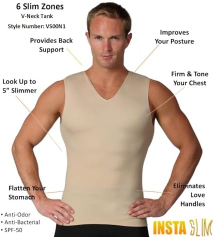 Insta Slim Mens Compression Sleeveless V Neck Muscle Shirt- Slimming Body Shaper Undershirt - Image 5