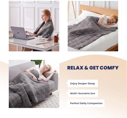 Huloo Sleep Weighted Blanket Twin 12lbs for Adult(48"×72",Gray) Breathable Soft Minky Weighted Throw Blanket for All Season,Heavy Blanket with Premium Glass Beads - Image 4