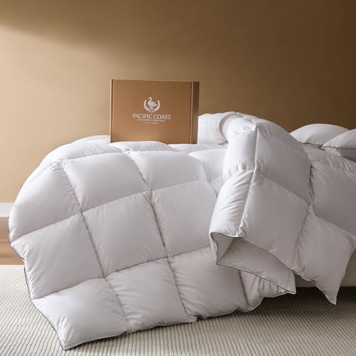 Pacific Coast Goose Feather Down Fiber Comforters King Size, Extra Fluffy White Duvet Insert, Ultra-Soft, Breathable, All Season Hotel Luxury Bedding Comforters, 8 Corner & Center Loops (106"x90") by PacificCoast