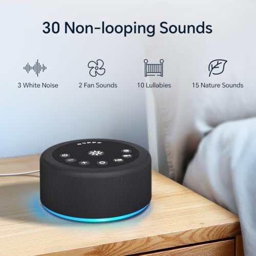 Sound Machine White Noise Brown Noise Machine Night Light 30 Non Looping Sounds 12 Lights 5 Timers Sleep Sounds Machine 36 Adjustable Volume Memory Function for Baby Kids Adult Home Office Travel - Image 2