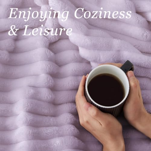 BEDELITE Ribbed Twin Blanket for Couch & Bed, Lavender Fog, 60"x80" - Image 4