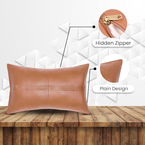 LL LEATHER LOVERS 100% Lambskin Leather Pillow Cover - Sofa Cushion Case - Decorative Throw Covers for Living Room & Bedroom, Camel Antique Plane Pack of 1-14X22 Inch - Image 3
