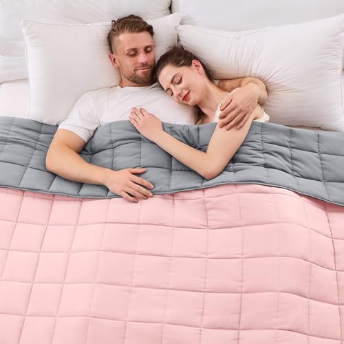 King Size Weighted Blanket for Adults (30 lbs, 80” x 87”, Pink Grey) Cooling Heavy Blanket for Sleeping Perfect for 290-310 lbs, Breathable Blanket for Adults & Couple All Season, Machine Washable by yescool