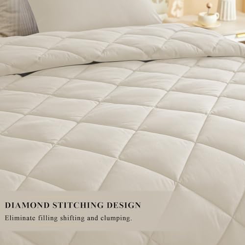 132x120 Alaskan King Comforter, Extra Large King Size Comforter Oversized, All Season Soft Lightweight Quilt Down Alternative Duvet Insert with 8 Corner Tabs(120x132, Beige) - Image 4