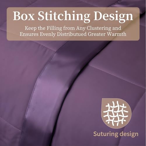 COMFLIVE Queen Down Alternative Blanket - Lightweight Satin Trim, Purple - Image 4