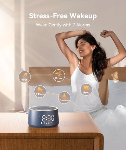 Dreamegg Sound Machine & Alarm Clock - White Noise Machine with 7 Wake-Up Sounds, 0-100% Dimmable, Night Light, Sound Machine for Sleeping, Office, Home, Travel Essentials Gift, Navy - Image 4