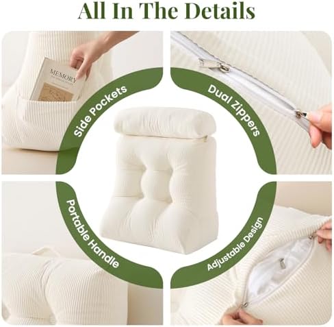 Sasttie Wedge Pillow Set, 2PCS Reading Pillow for Sitting, Bed Wedge Pillow Headborad for Sleeping, After Surgery, Acid Reflux, Leg and Back Support, with Neck Cushion, 23"x11.5"x30", Beige - Image 4