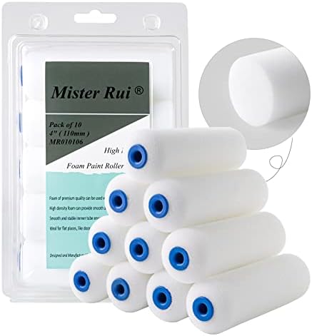 Mister Rui Foam Paint Roller, Sponge Paint Roller Sleeve, High Density Foam, for Furniture Painting and Decorating, 4 Inch Head-Rounded Design (110mm), Pack of 10 by MisterRui
