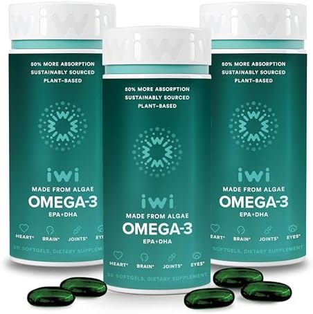 Iwi Omega-3, 90 Softgels (90 Servings), Vegan Plant-Based Algae Omega 3 with EPA + DHA, Whole-Body Support Dietary Supplement, Krill & Fish Oil Alternative, No Fishy Aftertaste by iwi%C2%AE