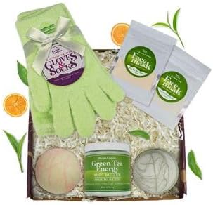 Purple Canyon Green Tea Spa Gift Set – 6-Piece Self Care Box with Bath Bombs, Face Masks, Body Butter & Spa Socks – Energizing Skincare Kit with Caffeine & Citrus for Women by PurpleCanyon