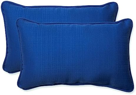 Pillow Perfect Fresco Solid Indoor/Outdoor Lumbar Pillow Plush Fill, Weather and Fade Resistant, Lumbar - 11.5" x 18.5",, Blue, 2 Count by PillowPerfect