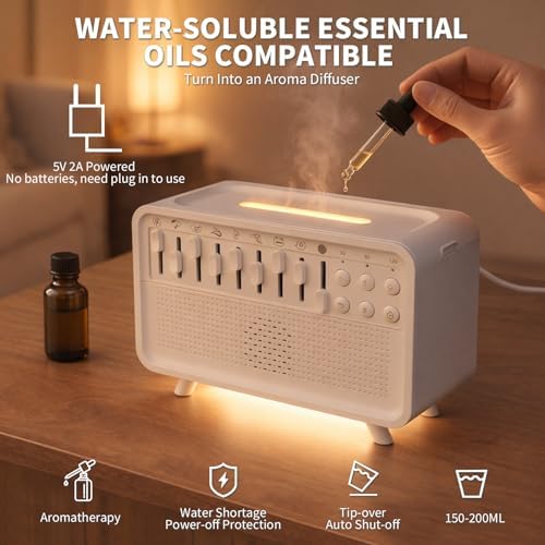 4-in-1 White Noise Sleep Sound Machine with Humidifier, Diffuser, Bluetooth Speaker & Night Light, 8 Natural Sounds, USB Powered, Timer, Sound Machine for Sleeping Adults and Baby, Bedroom, Yoga - Image 5