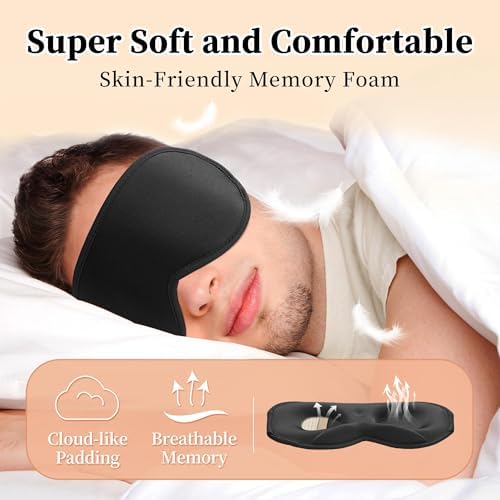 3D Sleep Mask for Men&Women, 2 Pack Contour Eye Masks for Sleep, Side Sleeping Mask for Men&Women, Blackout Eye Mask for Sleeping Eye Mask, Airplane Travel Essentials for Men, Meditation Black & Gray - Image 3