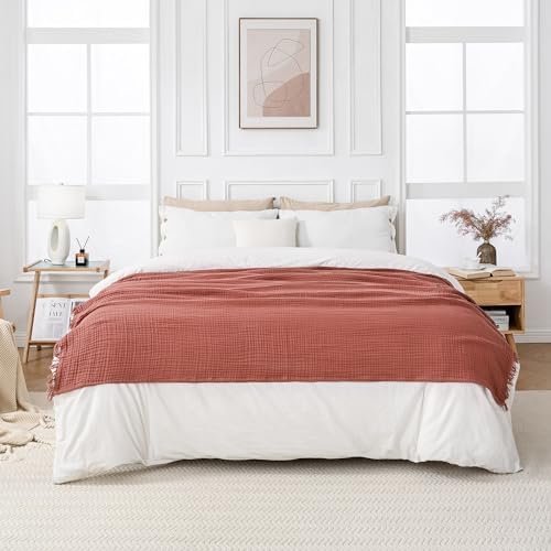Esterra Muslin Throw Blanket 50x65 Inches Cozy Soft Lightweight Pre-Washed Cotton Blanket, All Season Breathable 4-Layer Gauze Blanket Throw for Sofa Couch Bed, Copper Brown - Image 6