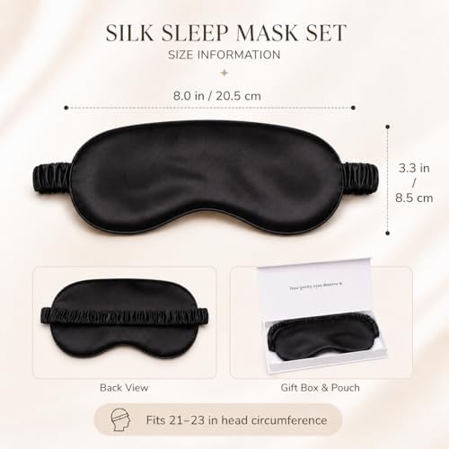 Silk Sleep Mask Light Blocking Luxury 100% Mulberry 19mm Silk Eye Mask Eye Cover Blindfold Ultra Soft Light & Comfy Anti Aging Skin Care with Travel Bag Gift Package - Image 3
