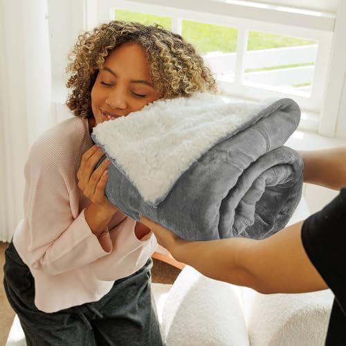 NANPIPER Sherpa Blanket Twin Size for Couch, Warm and Lightweight Throw, Soft Fuzzy Plush Fleece for Winter, Lunar Rock Grey 60x80 Inches - Image 3