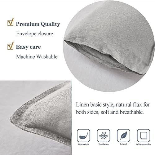 Simple&Opulence 100% Linen Lumbar Pillow Cover 12 x 20 Inches Set of 2 Rectangular Decorative Throw Cushion Cover for Couch Sofa Bed Living Room Office Soft Breathable Farmhouse - Light Grey - Image 3