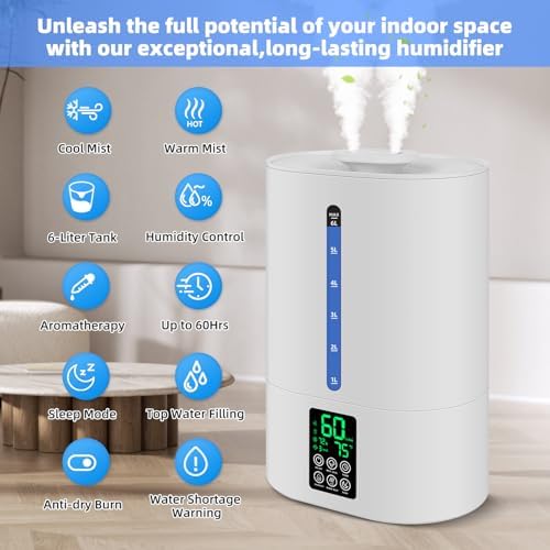 Coolfiqu 6L Warm & Cool Mist Humidifiers for Bedroom,Large Room,Plants - Image 4