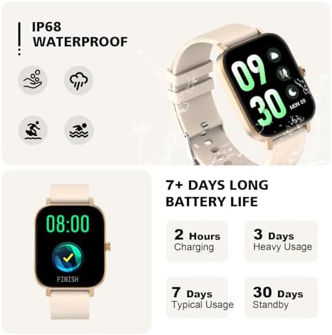 Smart Watch for Men Women SmartWatch 1.83" for iPhone Samsung Android Phone Compatible, Fitness Tracker Watch with Pedometer, Heart Rate/Sleep Monitor, Blood Oxygen, IP68 Waterproof (Gold) - Image 7
