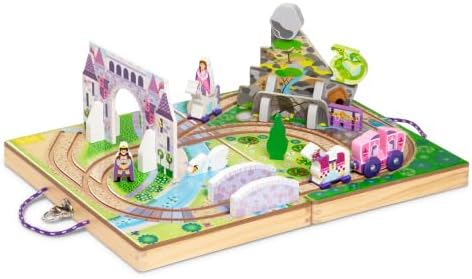Melissa & Doug 19-Piece Wooden Take-Along Tabletop Kingdom – Carriage, Horse, Unicorn, Dragon, More by Unknown