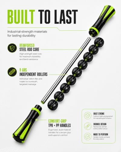 Massage Roller Stick for Muscles Deep Tissue, Portable Muscle Roller with 9 Independent ABS Rollers, 81 Contact Points, Dual-Grip Handles for Gym & Home Use - Image 4