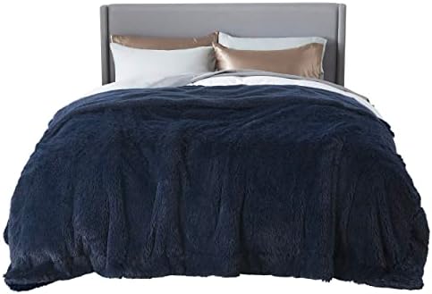 Bedsure Faux Fur Fluffy Sherpa Fleece King Bed Blanket Navy Blue 108"x90" by Unknown