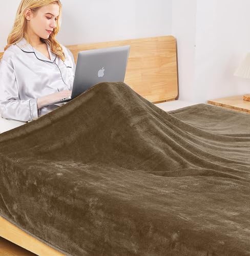 Fleece Blankets for All Season - Premium Lightweight Anti-Static Throw for Queen/Full Size Bed Extra Soft Brush Fabric Warm Sofa Thermal Blanket 90" x 90"(Taupe) - Image 4