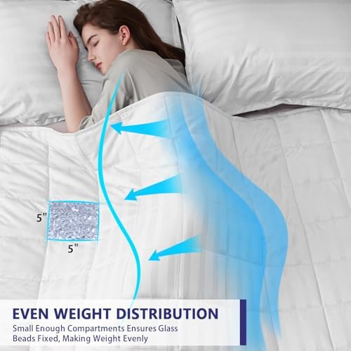 yescool Weighted Blanket for Adults (20 lbs, 60" x 80", Snowy Stripes) Heavy Blanket for Sleeping Perfect for 190-210 lbs, Queen Size Breathable Blanket with Premium Glass Bead, Machine Washable - Image 4