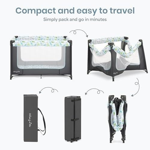 Dream On Me Zodiak Portable Playard, Compact for Travel, Carry Bag, Gray/Green - Image 4