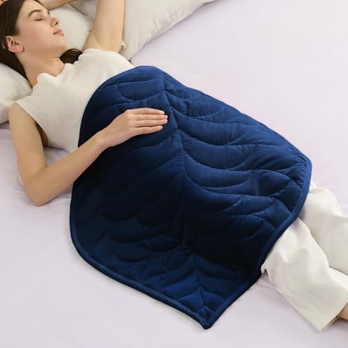 Weighted Lap Blanket for Adults, 5 lbs, 23"x29", Leaf Pattern, Navy Blue by Kaisa