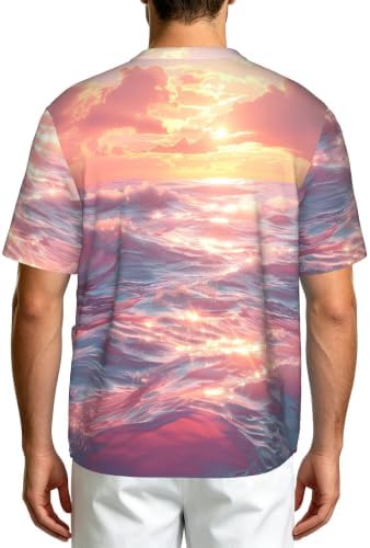Men's Scrub Top,V-Neck Spill Wrinkle Resistant,3 Pockets-Ocean Waves At Sunset - Image 2