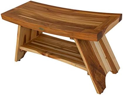 EcoDecors Serenity 35-Inch Teak Shower Bench with Shelf, 300 lb - Image 3