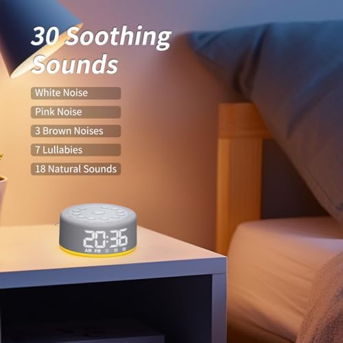 Plug-in Sound White Noise Machine Brown Noise Machine & Alarm Clock with Rechargeable Backup Battery Night Light Dual Alarms 30 Sleeping Sounds for Baby Kids Adults 5 Timers 15 Wake Up Sounds & Memory - Image 3